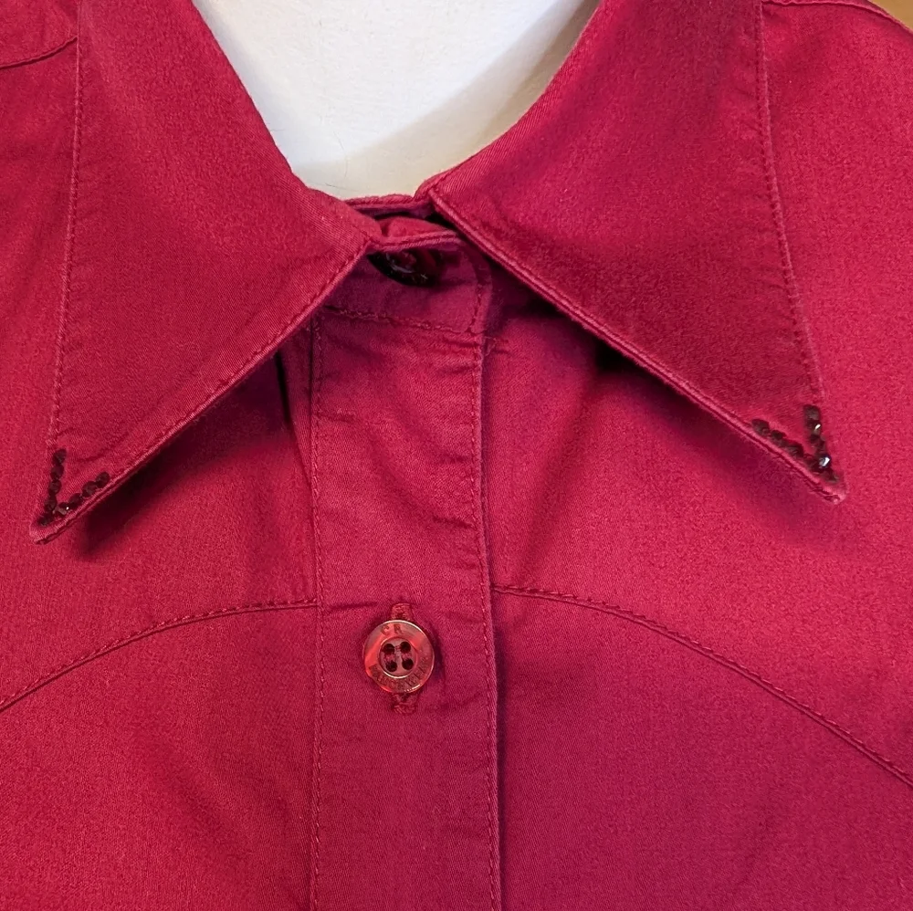 CR RANCHWEAR Long Sleeve Button-Up Shirt in Deep Berry With Tiny Crystal Sz L - Picture 6 of 11